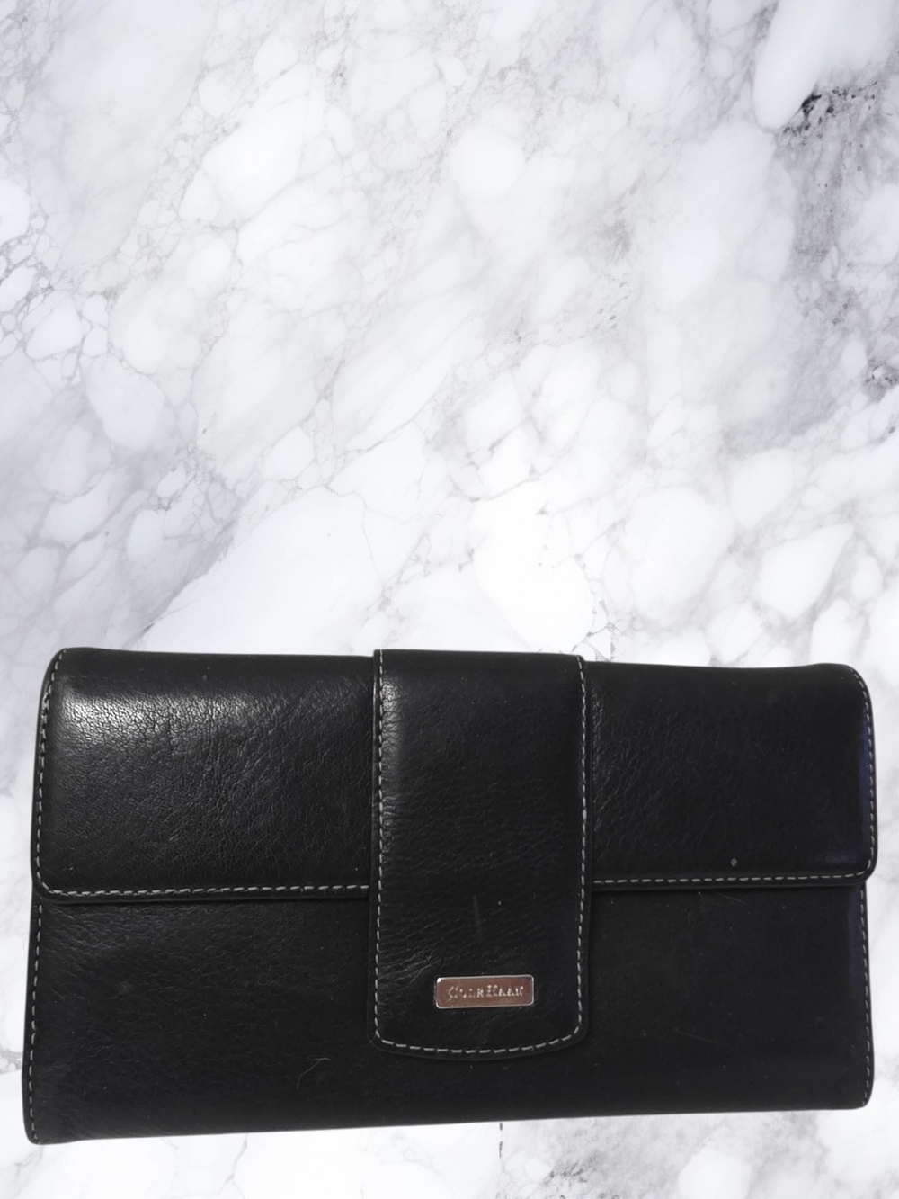 Cole Haan Black Leather Checkbook Wallet Long Bifold Classic Minimalist Organize